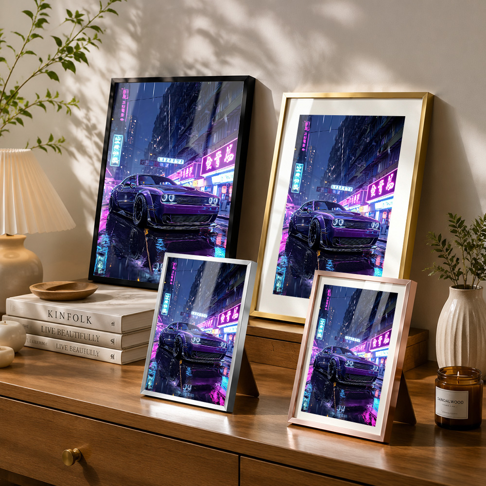 Purple Car In Neon Cityscape F - Car Mirror 评论和价格