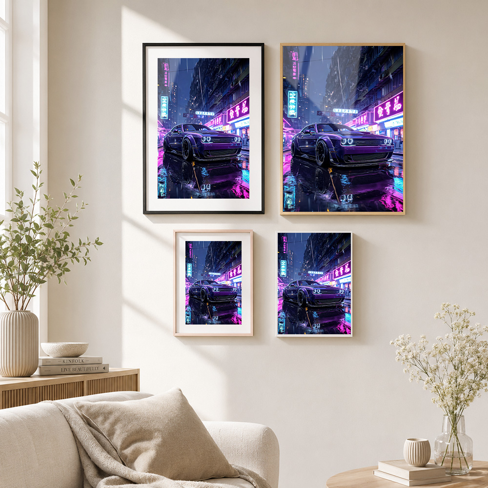 Purple Car In Neon Cityscape F - Car Mirror 评论和价格